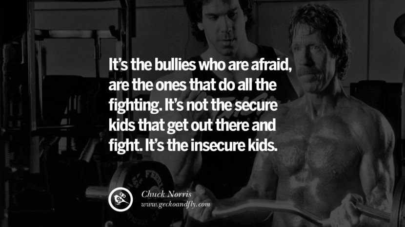 It's the bullies who are afraid, are the ones that do all the fighting. It's not the secure kids that get out there and fight. It's the insecure kids.