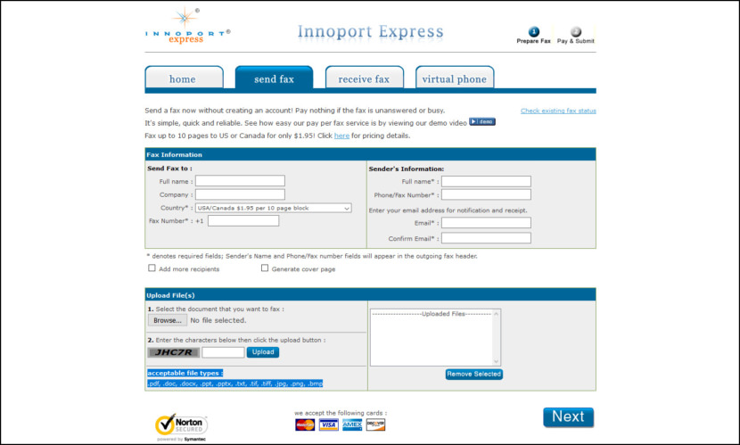 innoport express pay per fax