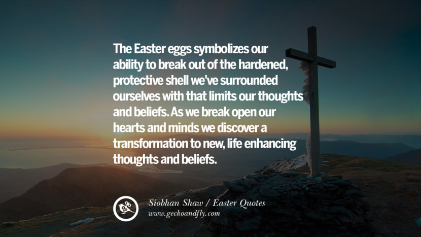 The Easter eggs symbolizes their ability to break out of the hardened, protective shell we've surrounded ourselves with that limits their thoughts and beliefs. As they break open their hearts and minds they discover a transformation to new, life enhancing thoughts and beliefs. - Siobhan Shaw