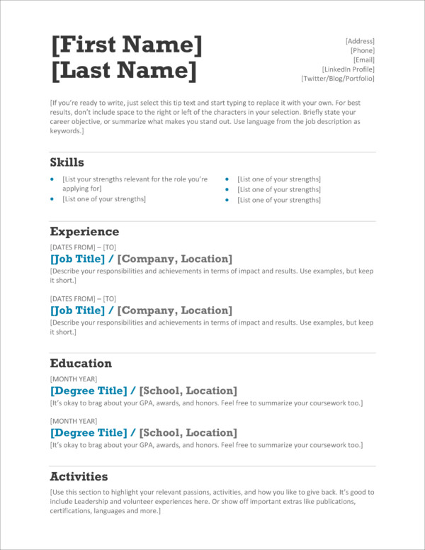 45 Free Modern Resume / CV Templates - Minimalist, Simple & Clean Design