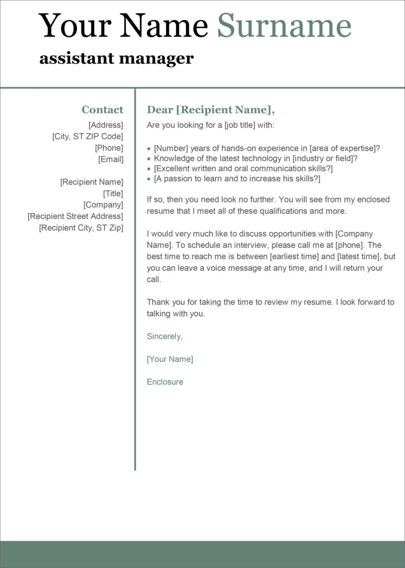 create a cover letter template