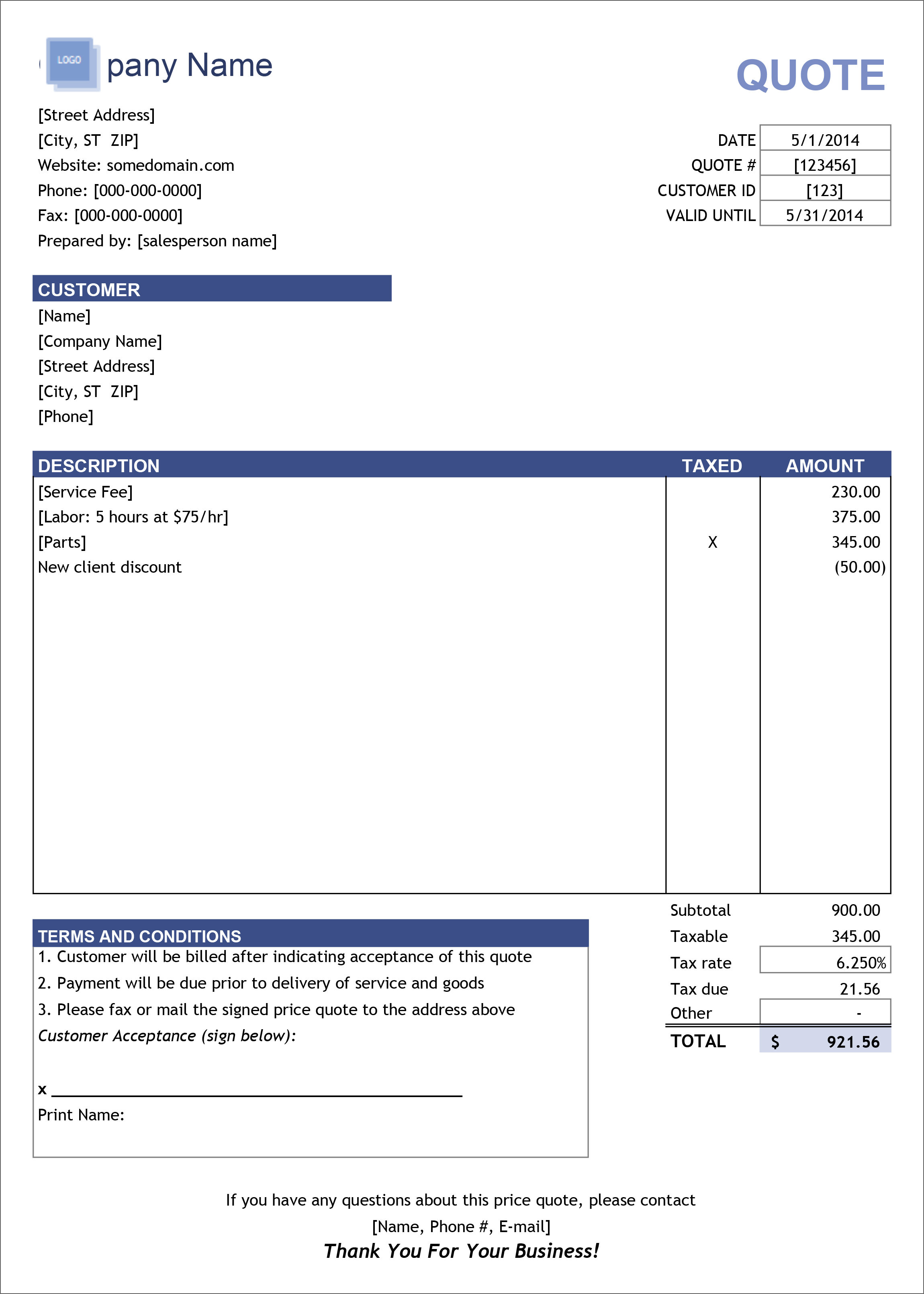 23 Free Templates For Price Estimations Service Bids And Sales Quotations