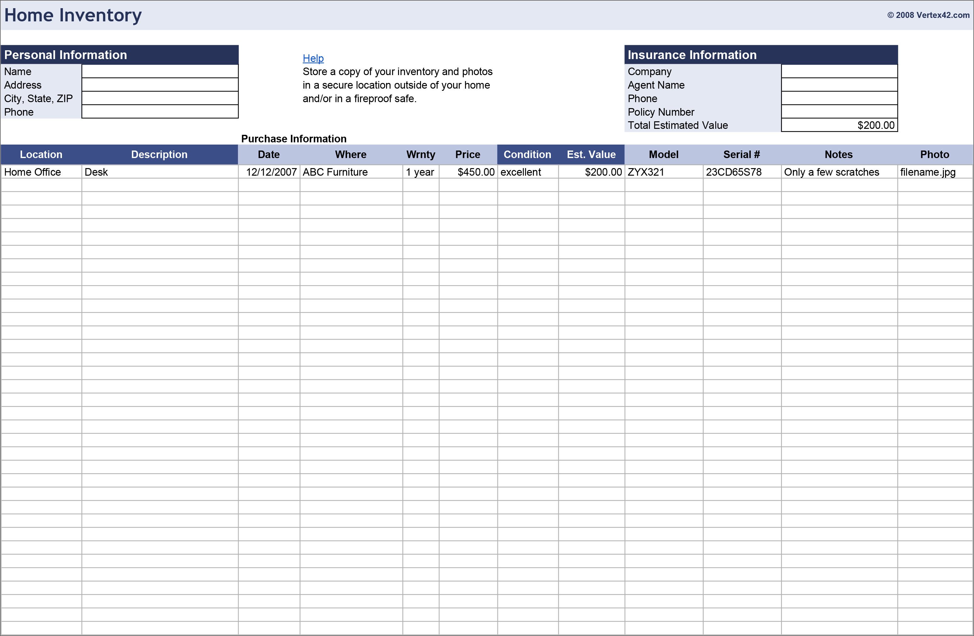 Sample Inventory Form