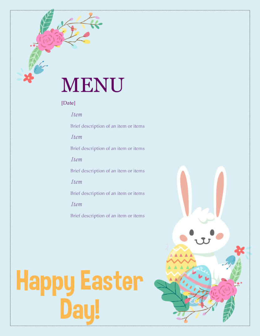 Free Easter Menu Template For Word - Printable Templates