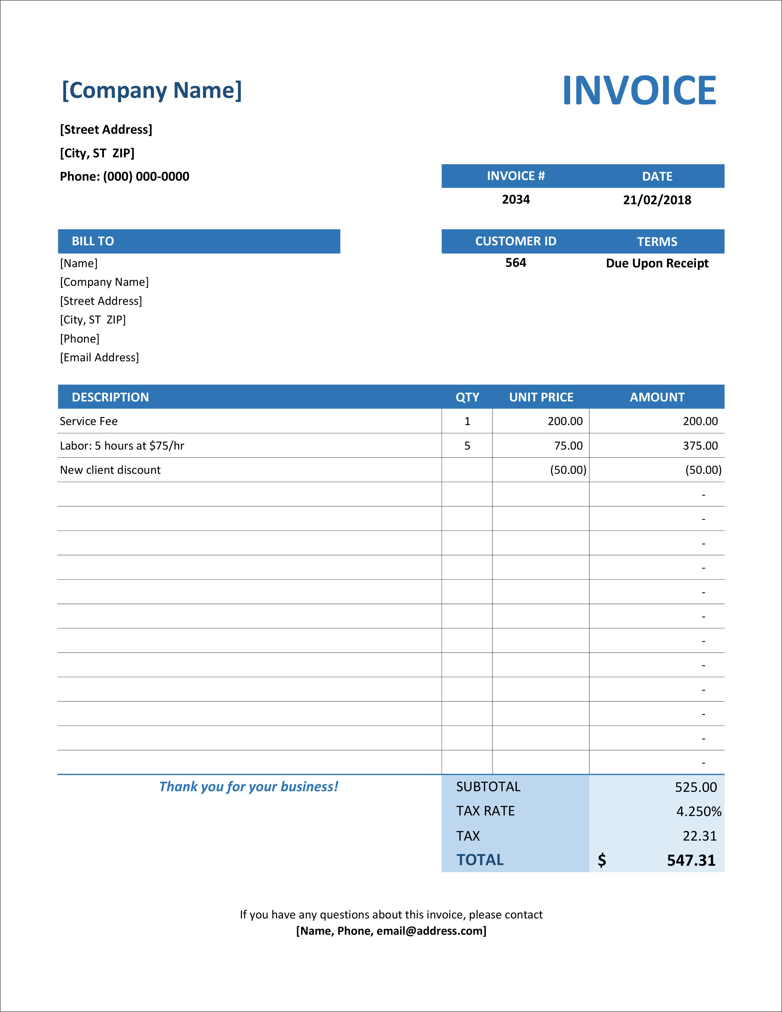 modern excel invoice template