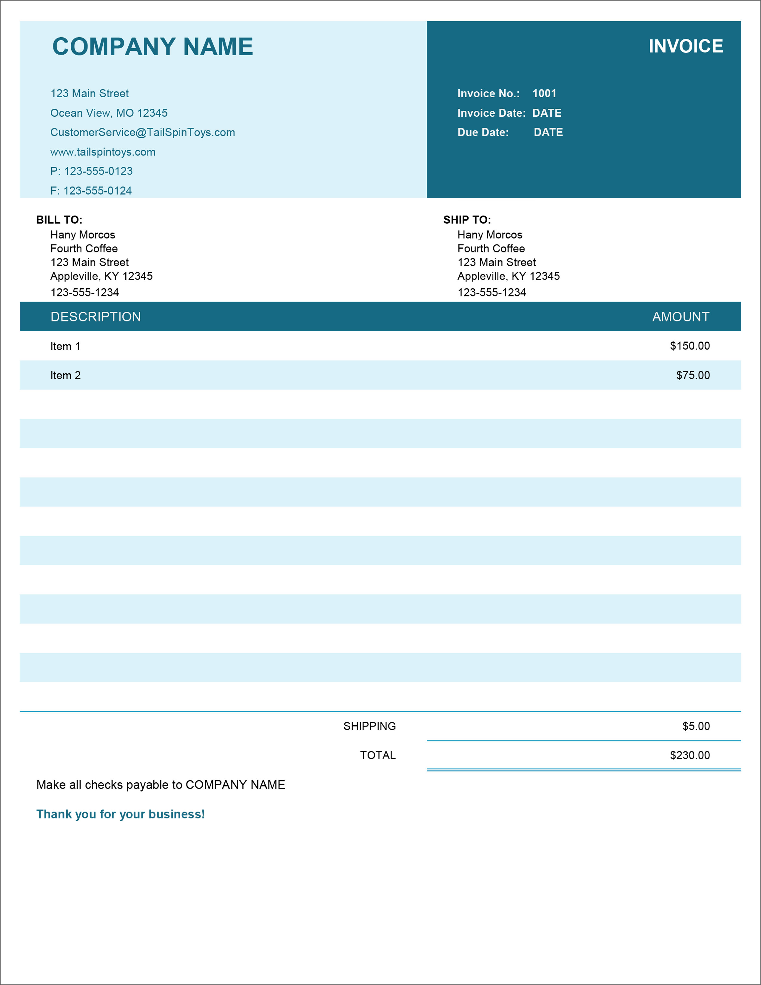 free online invoice templates for word