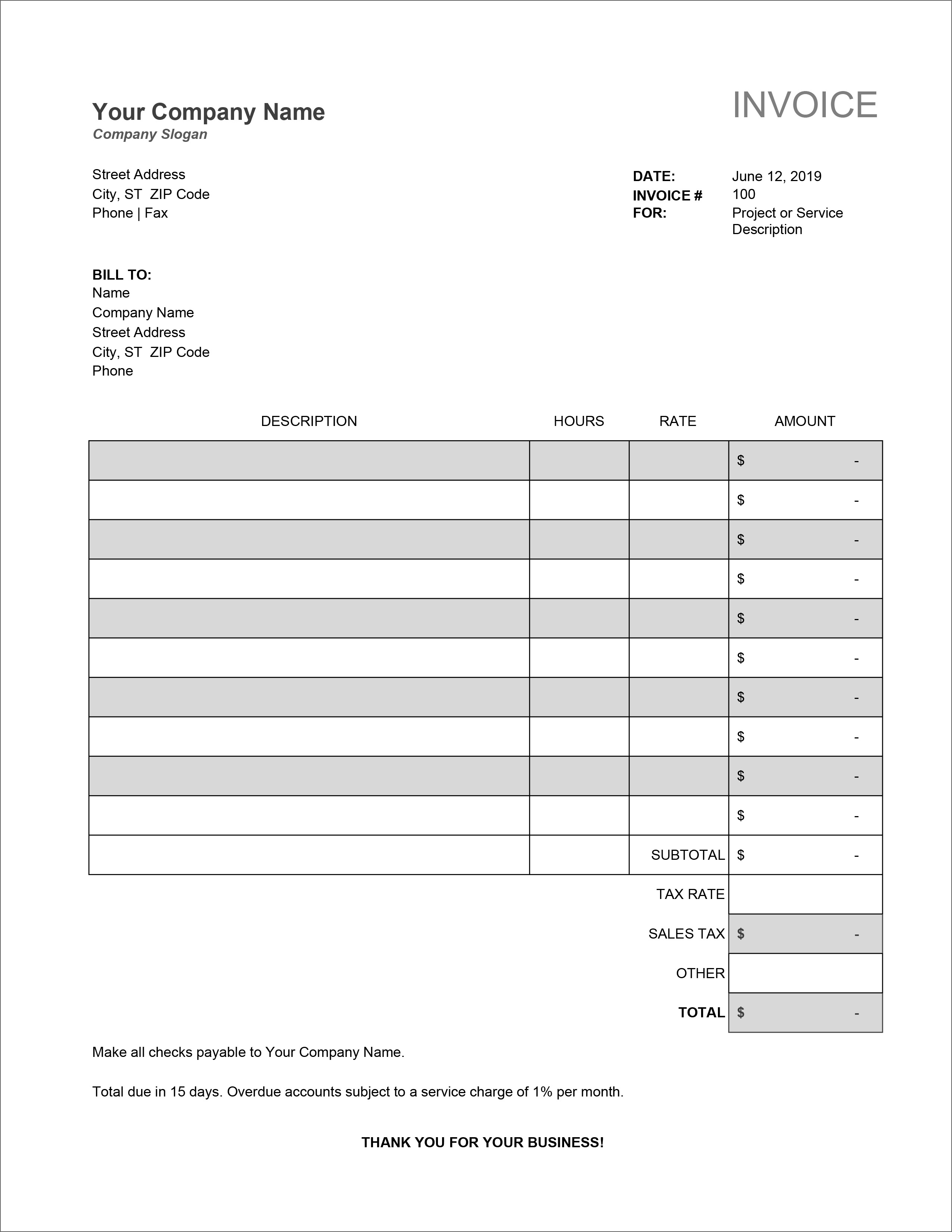 ms excel invoice template