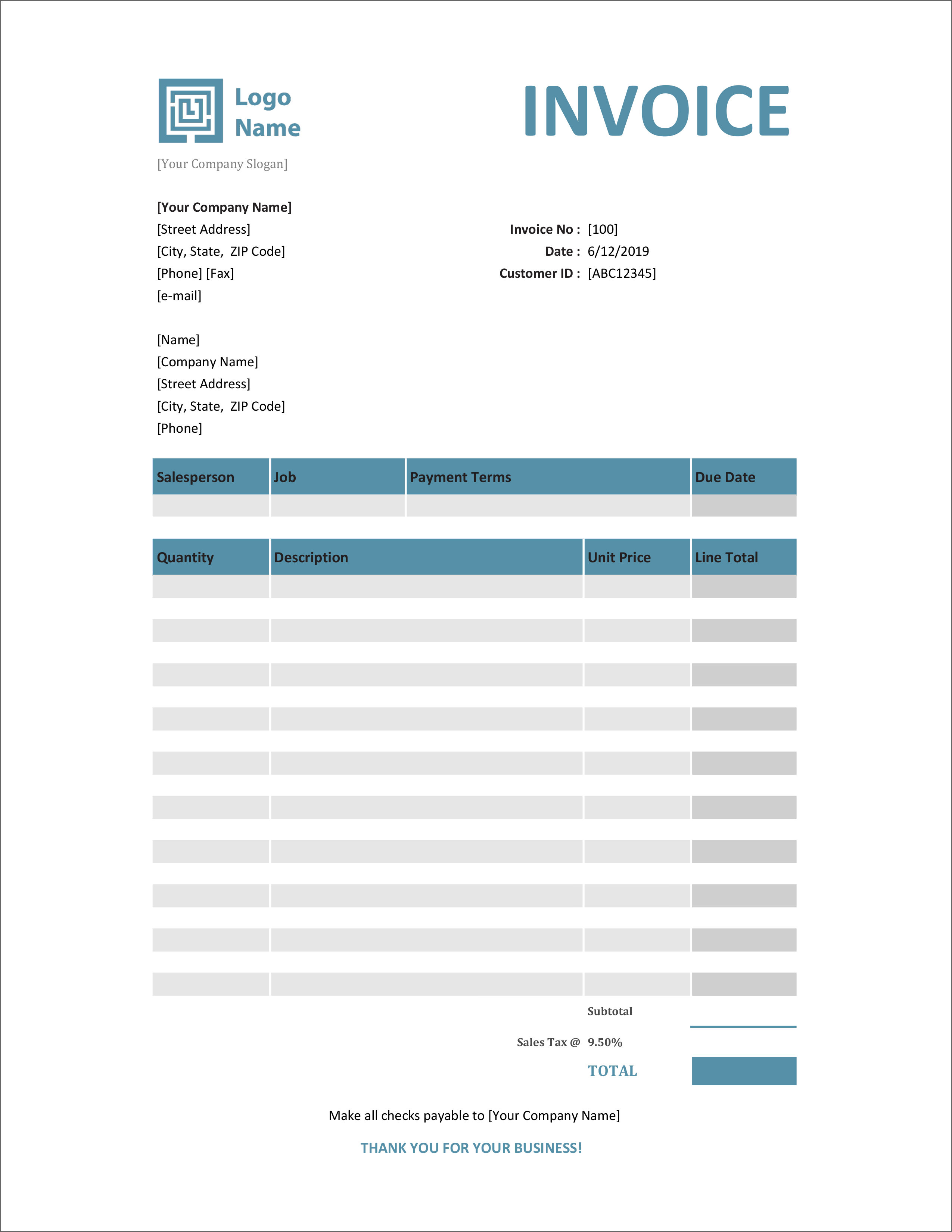 ms excel invoice template free