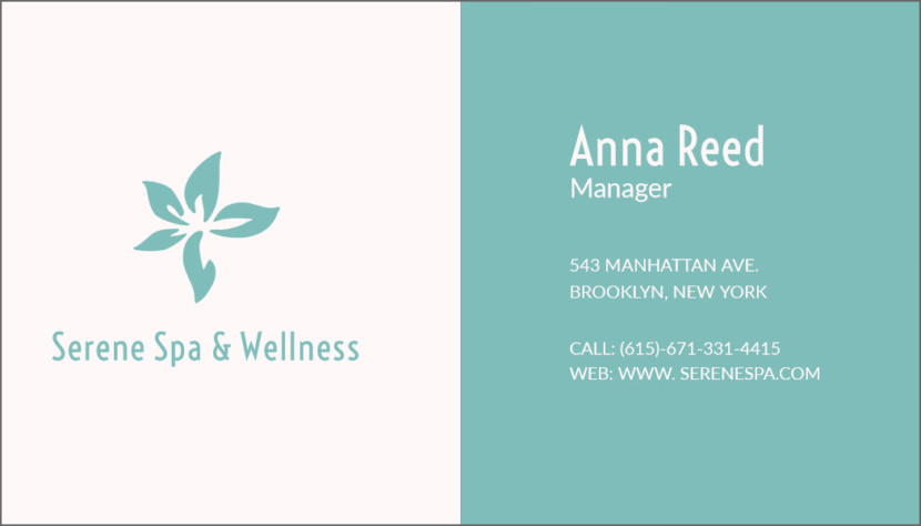 Screenshot of blank Spa and Wellness Business Card Template