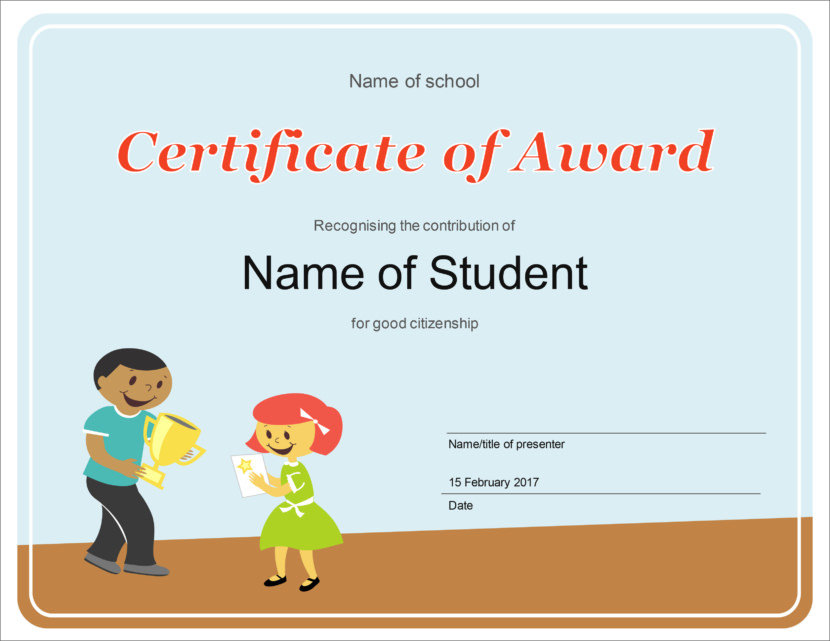 Screenshot of blank children education certificate template