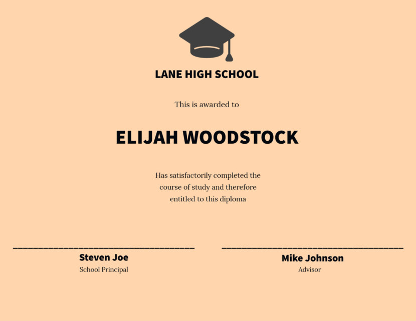 Screenshot of blank high school certificate template