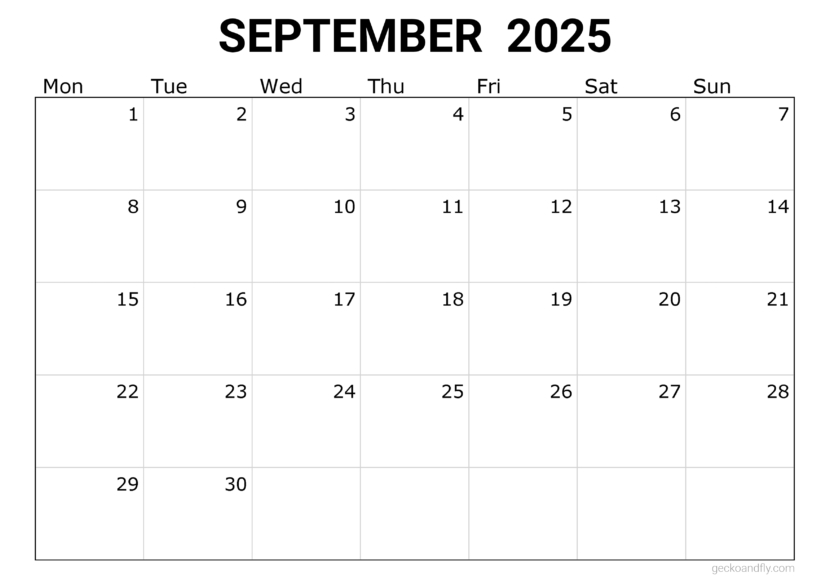 a free simple September 2025 monthly calendar in printable a4 and a3 format