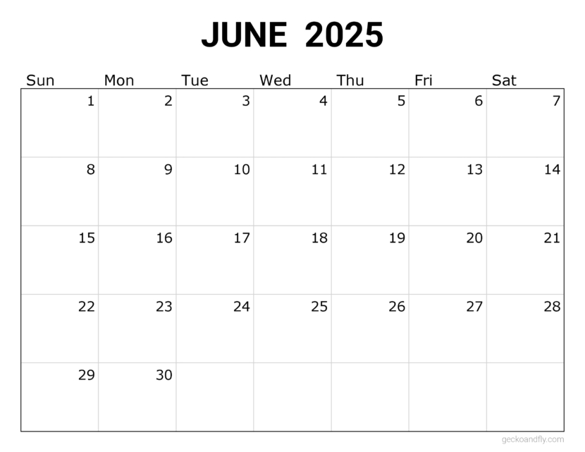 a free simple June 2025 monthly calendar in printable letter format