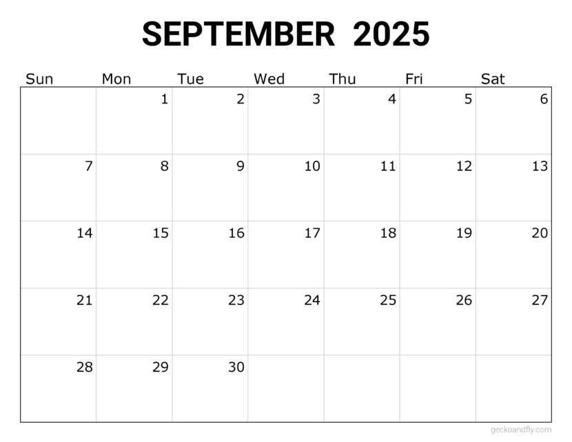 a free simple September 2025 monthly calendar in printable letter format