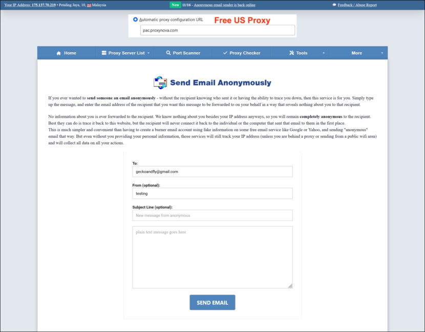 Proxy Nova Send Email Anonymously